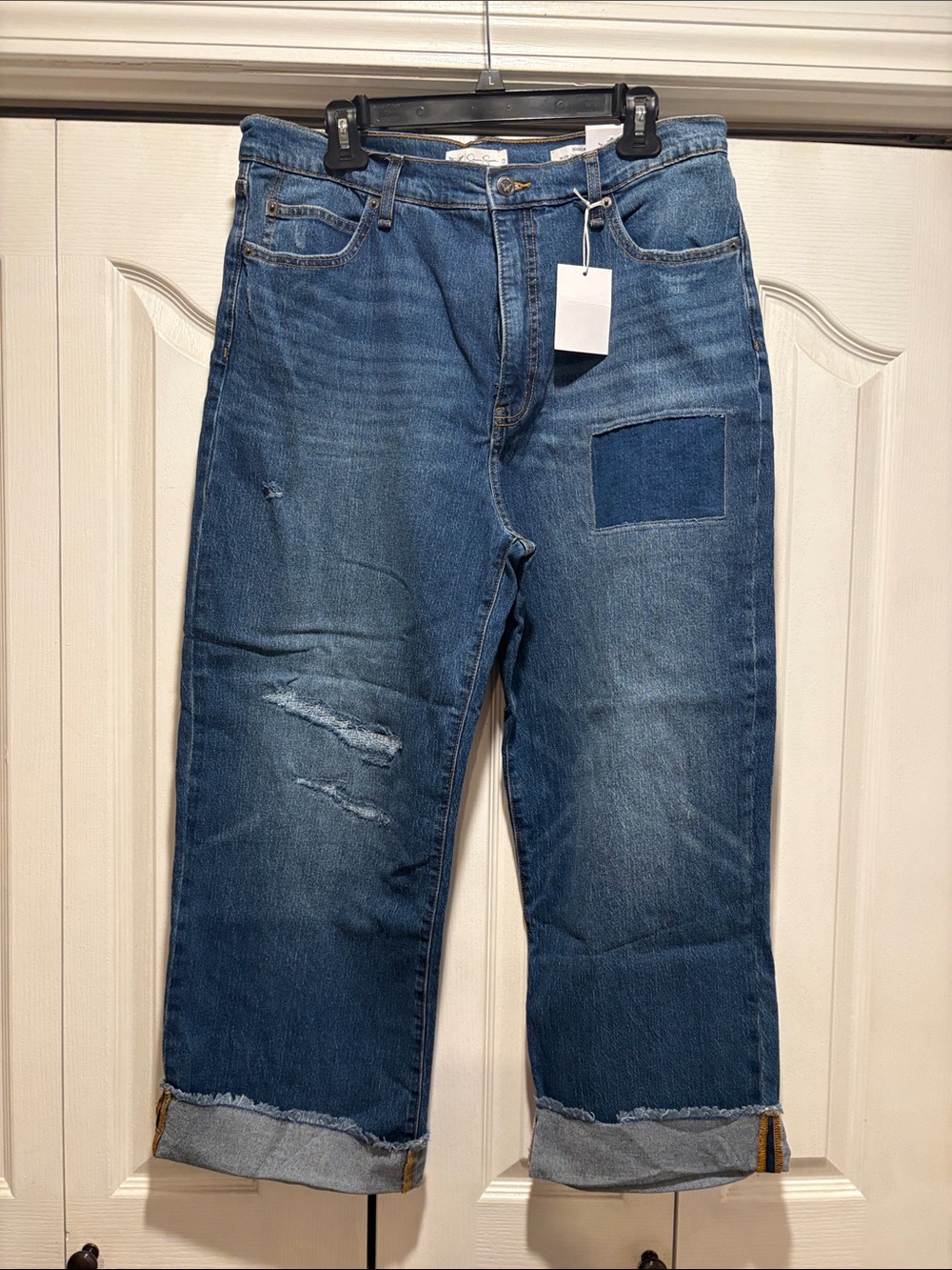 NWT Jessica Simpson Zinnia wide leg boyfriend Patchwork Jeans